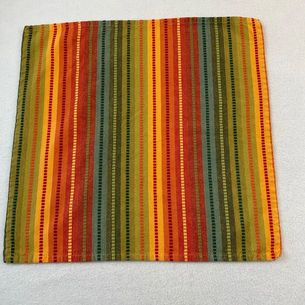 Pier 1 Vintage Striped Cloth Napkins Set of 10 Orange Green Yellow Square Autumn